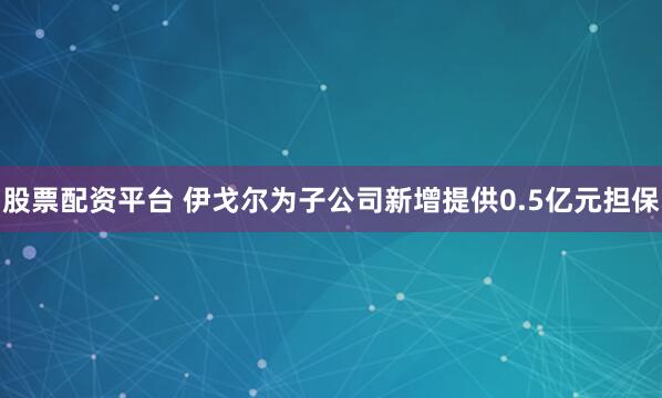 股票配资平台 伊戈尔为子公司新增提供0.5亿元担保