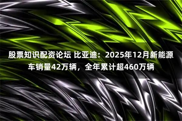 股票知识配资论坛 比亚迪：2025年12月新能源车销量42万辆，全年累计超460万辆